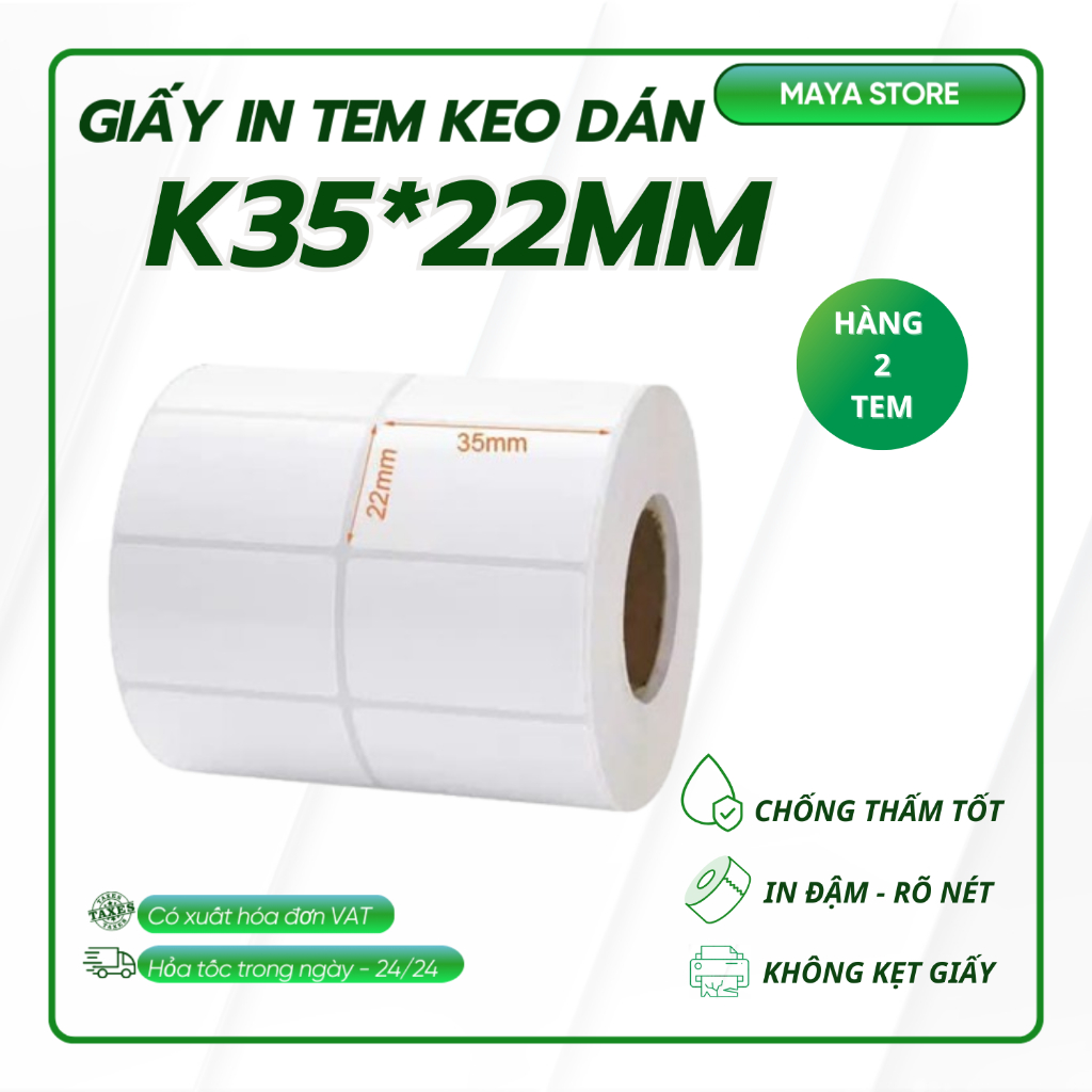 Decal nhiệt trực tiếp 2 tem 35x22mm Giấy in tem 2 tem/hàng 35x22mm 72x22mm in tem mã vạch,tem nhãn