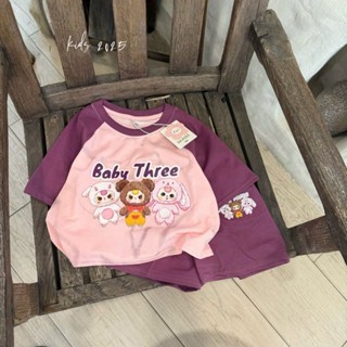 Bộ quần áo cho bé gái hình Baby Three đám mây, set áo phông quần đùi trẻ em Babimama - B18