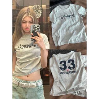 Áo Thun Nữ Dáng Ngắn Form Babytee in Safarispots Chất Liệu Cotton màu xám ghi Basic Co Giãn