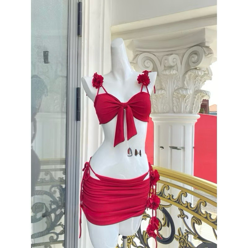 BiKiNi H.T Sét 3 Chi Tiết Bikini Đi Biển Đính Bông Nữ Tính Quyến Rũ Full Màu | BigBuy360 - bigbuy360.vn