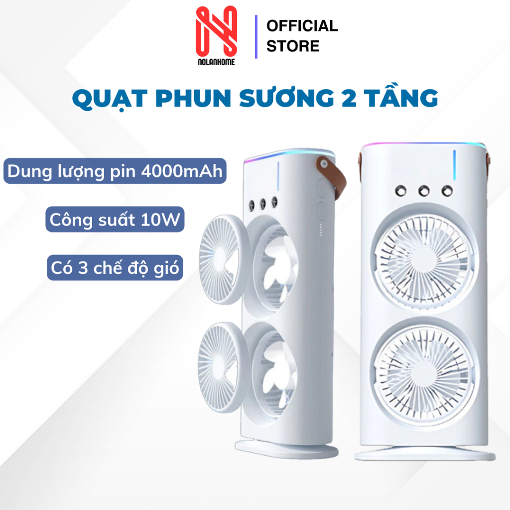 Quạt Điều Hòa Phun Sương Tích Điện 2 Tầng có Đèn LED, Đi kèm điều khiển từ xa. Với 2 Cánh Gió, Quạt Phun Sương Đèn Led