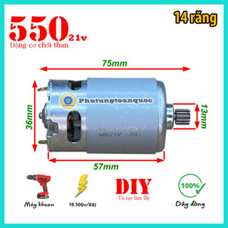   Mới   Động Cơ Motor 550 - 21v  14 răng  Sử Dụng Cho Máy Cưa Xích Khoan Bắt Vít Bulong Pin | Thân 36mm 