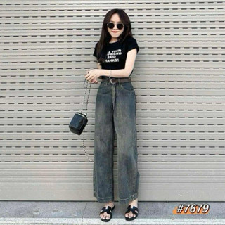 Quần Jeans Ống Suông Gấu To Dài 95cm Lưng Cao Hack dáng