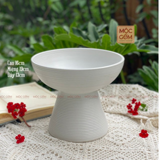  Bình hoa dáng mặt hồ 2 màu trắng nâu gốm sứ Bát Tràng có thể dùng bày hoa quả | Mộc Gốm MG330 