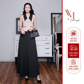 YM Concept Sét Áo Ghile Phối Cổ Đen + Chân Váy Xoè -2 Màu Nâu/Trắng - Đủ Size S/M/L D1094