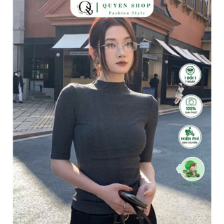Áo Thun Cổ Cao Tay Lở Chất Cotton Dáng Ôm Body QS QUYEN SHOP