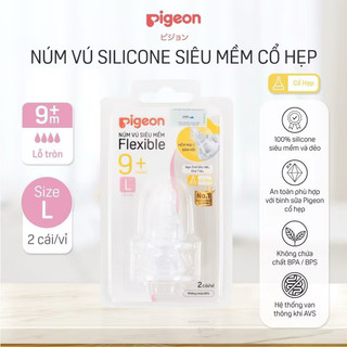 Set 2 Núm Ty CỔ HẸP silicone PIGEON siêu mềm (2 cái/vỉ), có tách lẻ 1 ty