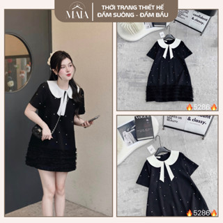  Đầm bầu thiết kế babydoll  váy bầu dự tiệc sang chảnh cổ sen nơ cộc đính đá sịn xò phối đuôi cá bèo tiểu thư hot hit 