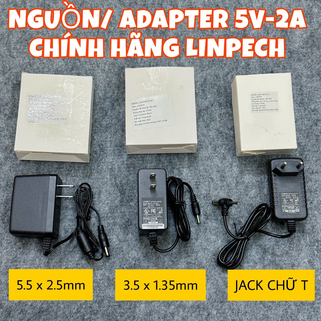 Nguồn 5v 2a Linpech chân to - chân kim , Chân T 2 đầu cho camera, đầu kỹ thuật số.