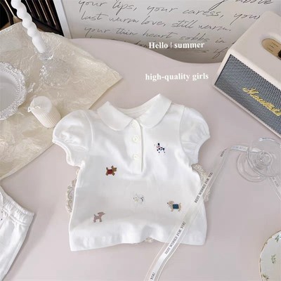 Set Bộ Áo Thun Polo Ngắn Tay Chân Váy Thêu Hồng Cho Bé Gái 1-8 Tuổi MINTSCLOSET Quảng Châu - GS1344