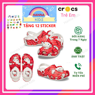 Dép Cross Hello Kitty cho trẻ em bé gái nữ người lớn HannaKids Sục Cros giày xục Croc Classic Clog Kid màu Hồng Đỏ Trắng