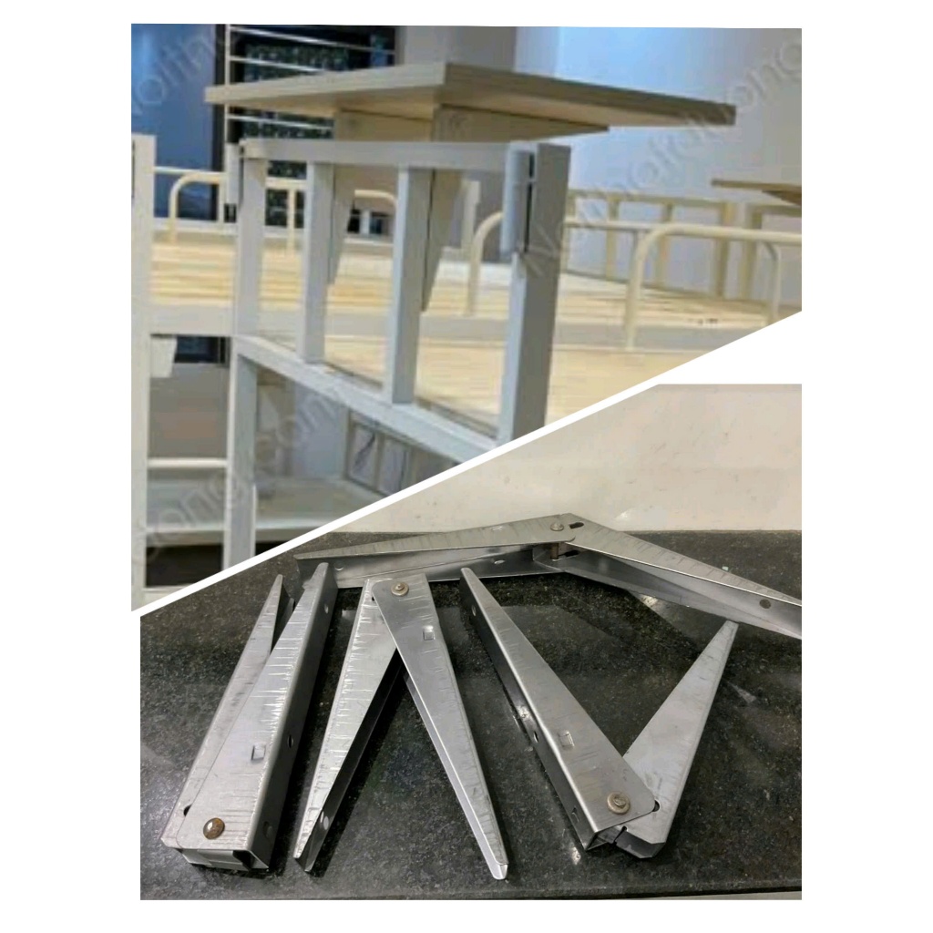 4 chiếc bản lề xếp gọn chữ L, Pát sắt vuông xếp gọn dùng cho kệ, tab đầu giường tầng