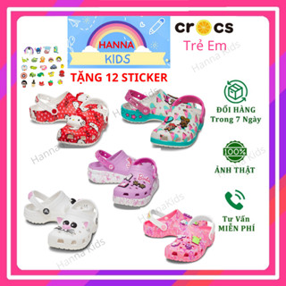 MẪU MỚI 2025 - Dép Cross cho bé gái trẻ em Hello Kitty Sục Cros Mèo Trắng Croc Barbie Kids CUTIE Bướm đế cao HannaKids