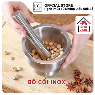 Cối Giã Tay Inox 304 Nguyên Khối Không Han Gỉ Kèm Nắp Chống Văng Bộ Cối Chày Giã Hành Tỏi Nhà Bếp 