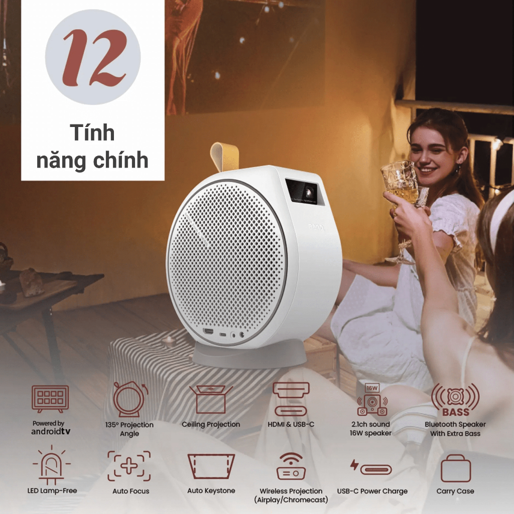 BenQ GV30_Máy chiếu mini LED không dây Android TV với hệ thống loa 2.1 & lấy nét tự động | BigBuy360 - bigbuy360.vn