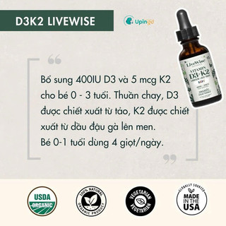 (Mẫu mới) D3K2 VÀ DHA ORGANIC LIVEWISE
