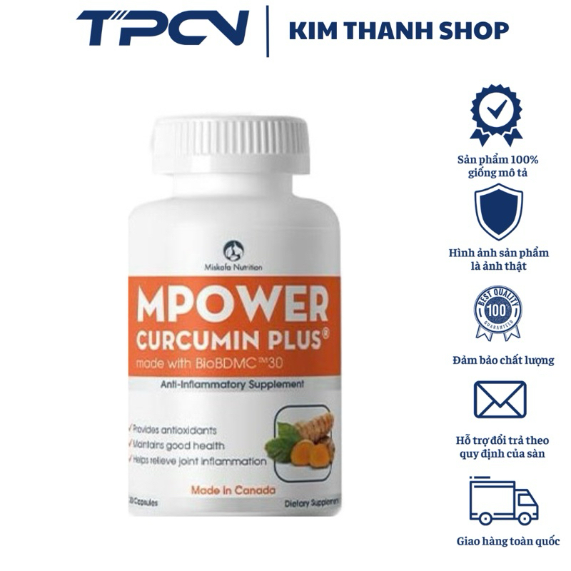 Viên uống Curcumin Plus Mpower nhập khẩu Canada Chống Oxy Hoá hộp 30 viên