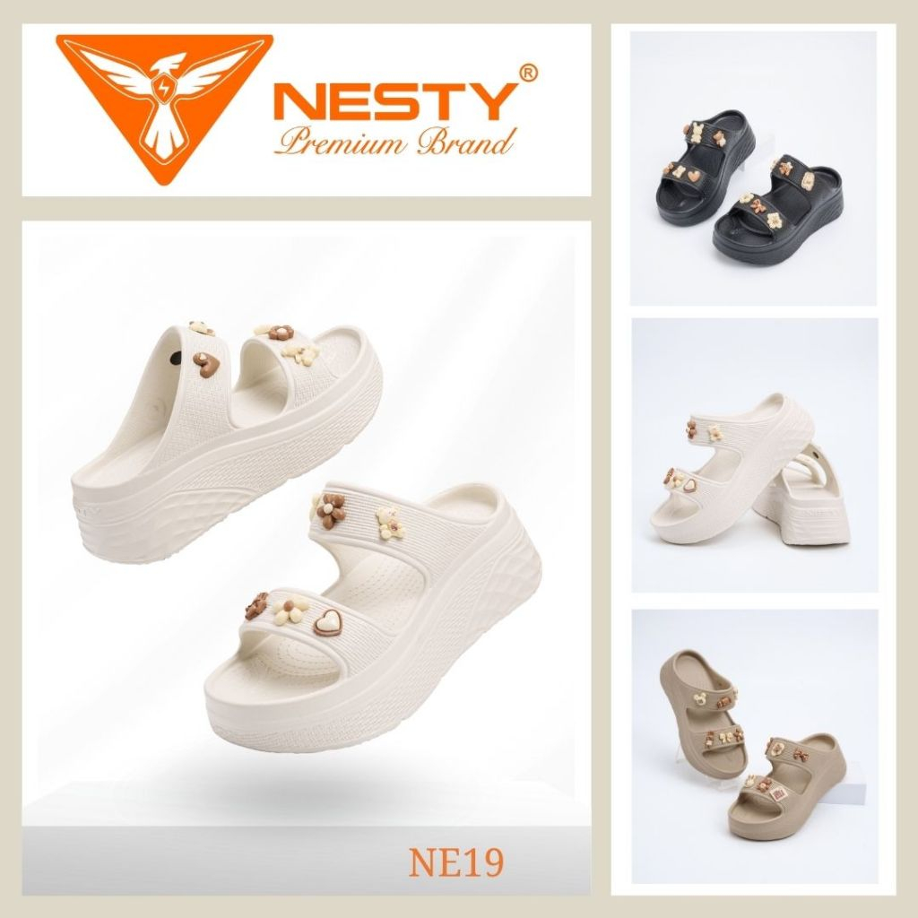 [Tặng 12 Charm 3D] Dép Hai Quai Đế Cao 6cm Đúc Nguyên Khối Thương Hiệu NESTY Mã NE19