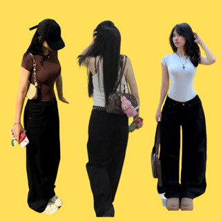 Quần jean đen ống rộng lưng thấp dễ phối đồ Gauni Denim, jean ống rộng cạp trễ GD84