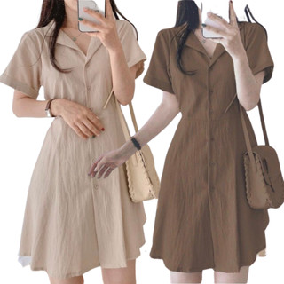 Đầm nữ sơmi cài cúc dáng dài, Váy babydoll ulzzang kiểu hàn basic cổ bẻ dễ thương dự tiệt mặc nhà SL