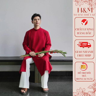 Áo dài nam cách tân 2025 , Áo dài nam hiện đại  dạng cúc bấm chất liệu vải linen xước form siêu đẹp