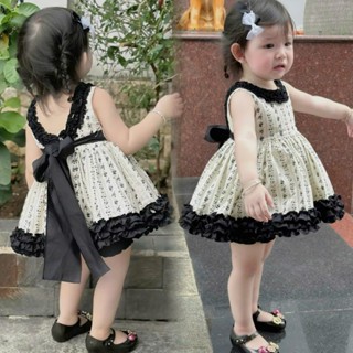 Váy Hoạ Tiết Đen Phối Bèo Xinh Xắn Cho Bé Gái