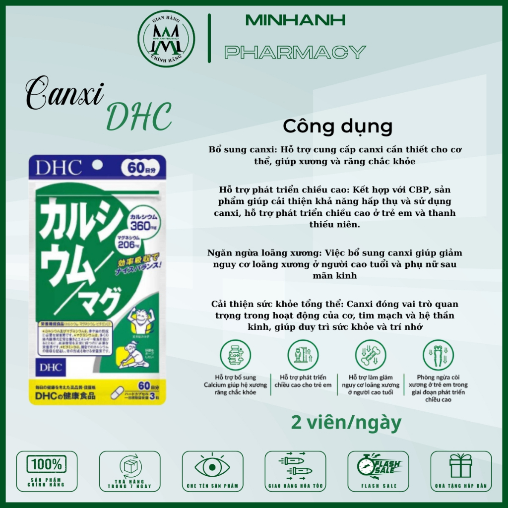 Viên uống bổ sung Canxi  Magie DHC Nhật Bản, xương chắc răng khỏe. 100% hàng chính hãng