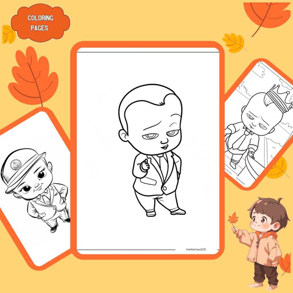 Bộ 20/10 tờ tranh tô màu, tranh tập tô cho bé hình The Boss Baby, giấy A4, A5 dày 160gsm BB021D