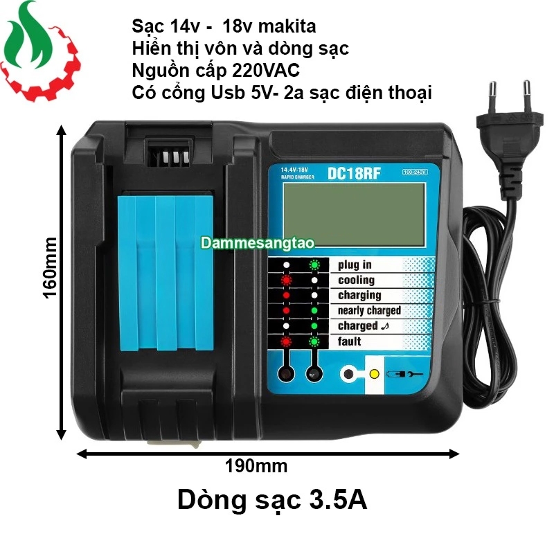 Sạc pin Makita 14V-18V DC18RF Li-ion nhận mạch zin hiển thị LCD