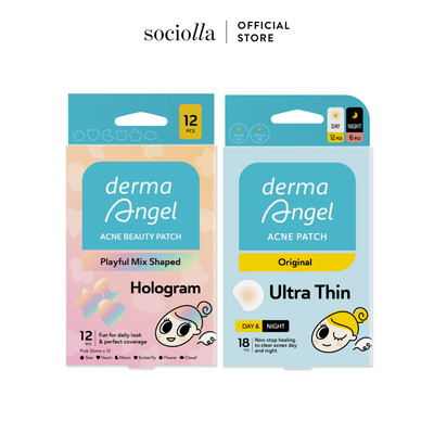 Combo 2 Miếng Dán Mụn Hút Mụn, Gom Cồi, Che Phủ Mụn Dùng Cả Ngày Derma Angel Mix 18pcs & Hologram 12pcs