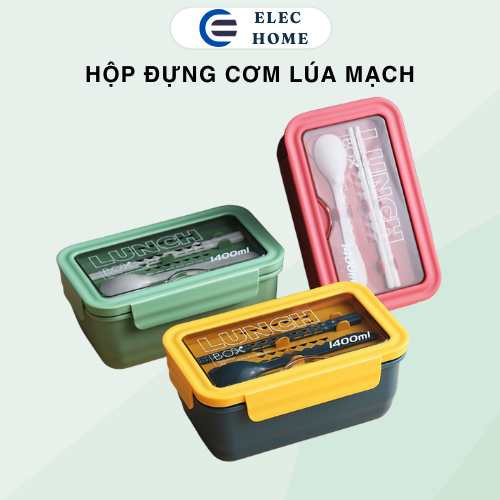 Hộp cơm đựng cơm lúa mạch 3 ngăn Lunch Box tặng kèm bộ đũa thìa Bảo hành 12 tháng