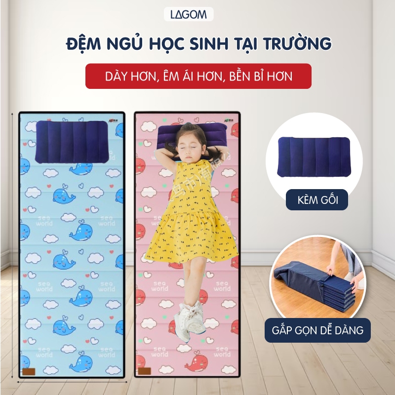   Kèm Túi  Nệm Cho Bé Mẫu Giáo Tiểu học Cấp 2 | Đệm Ngủ Học Sinh Đi Học Gấp Gọn| LAGOM 