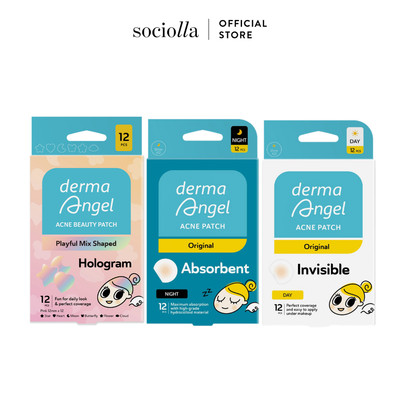 Combo 3 Miếng Dán Mụn Che Phủ, Hút Mụn Derma Angel Hologram 12+3pcs, Day & Night 12pcs