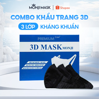 Khẩu Trang 3D Monji Mask 3 Lớp Vải Kháng Khuẩn Ngăn Bụi Mịn PM2.5 Quai Đeo Êm Tai Hộp 50 Chiếc