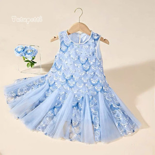 Đầm váy nàng tiên cá cho bé gái Tutupetti không tay bồng bềnh đính cườm vảy cá đáng yêu