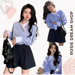 A8 Áo sơ mi cổ vạt chéo tay bồng phom rộng, áo sơ mi kiểu Hàn Quốc công sở, thanh lịch ROSIE DREAM SHOP