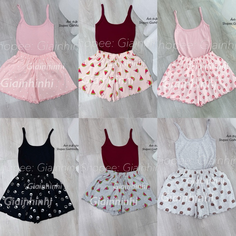 Sét đồ ngủ hai dây họa tiết sexxy co giãn, Bộ ngủ 2 dây mát lạnh BN0082 - NhiNhi Shop