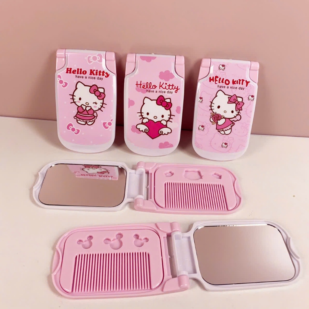 Gương lược gấp gọn Hello Kitty màu hồng đáng yêu cho bé