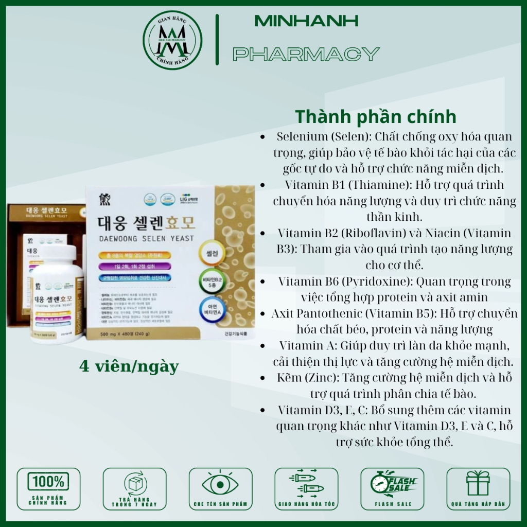 Viên Uống Hỗ Trợ Tăng Cân Bổ Sung Vitamin DAEWOONG SELEN YEAST Hộp 480 Viên Hàn Quốc