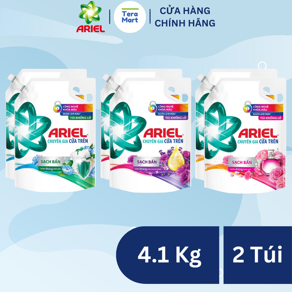 Combo 2 Túi Nước Giặt Ariel Cửa Trên – Túi 4.1kg Hương Nắng Sớm Ngăn Lem Màu