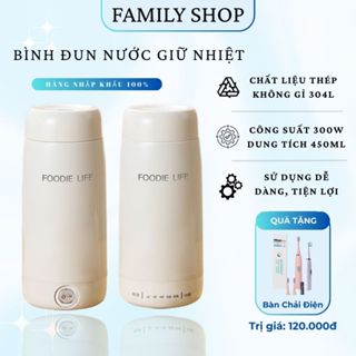 Bình Đun Nước Foodie Life Giữ Nhiệt Cầm Tay MINI, Giữ Ấm Đun Sôi, Công Suất 300w, 4 Mức Nhiệt Tùy Chỉnh