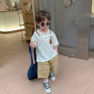  Sét quần áo Thun Cộc Tay + Quần Short Thời Trang Mùa Hè Bé Trai họa tiết Gấu Chất Cotton---MÃ POLO GẤU BE 