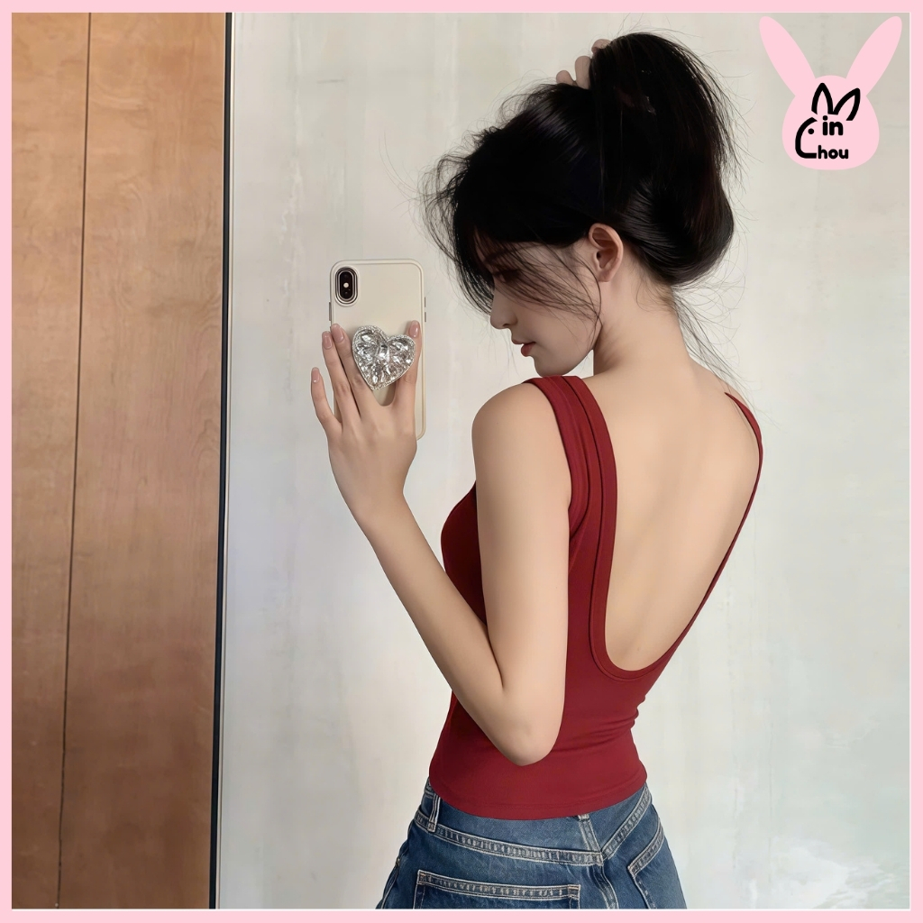 Áo Hai Dây Nữ Hở Lưng Có Mút Ngực Minchou Áo Đi Biển Nữ Ôm Body Chất Vải Cotton Co Giãn | BigBuy360 - bigbuy360.vn