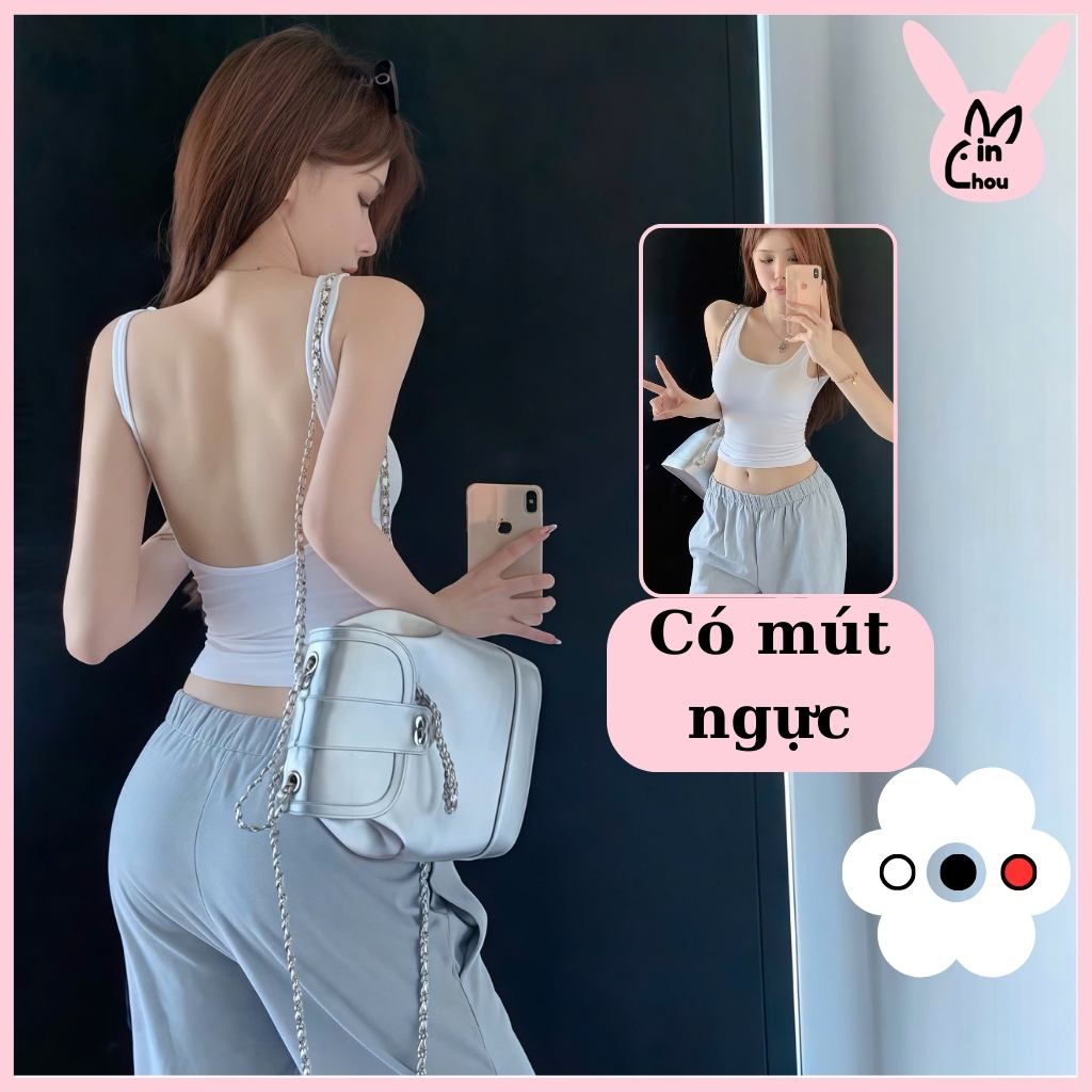 Áo Hai Dây Nữ Hở Lưng Có Mút Ngực Minchou Áo Đi Biển Nữ Ôm Body Chất Vải Cotton Co Giãn