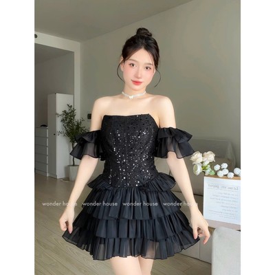 Avi Dress Wonderhouse Đầm thiết kế trễ vai dáng corset chất vải kim sa dày dặn dự tiệc, dạo phố sang trọng
