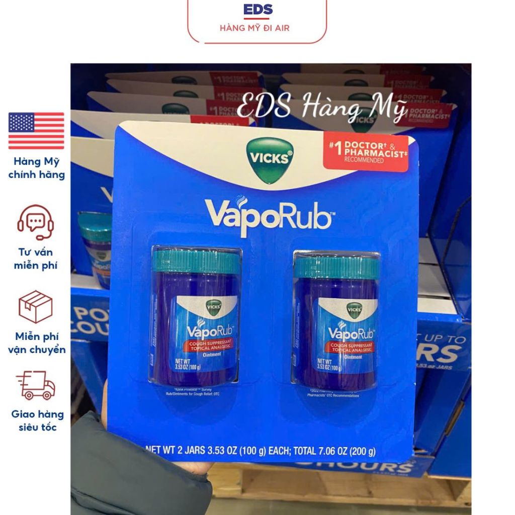  Dầu cù là Vicks Vaporub Mỹ date 2027 ấm ngực giảm ho giảm đau  dành cho người lớn và trẻ em từ 2 tuổi - EDS Hàng Mỹ 