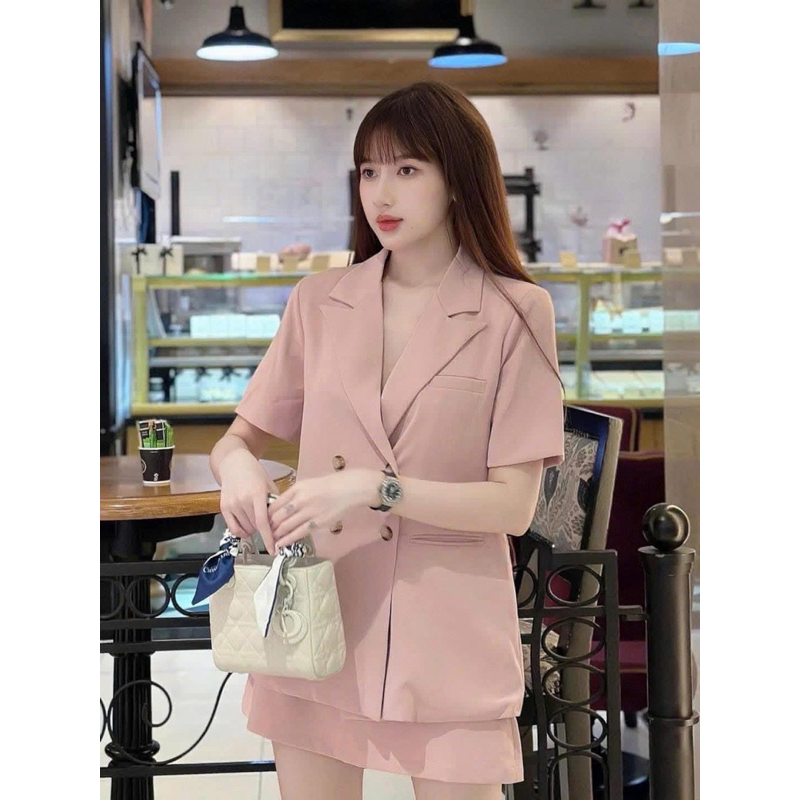 M61 Set vet áo + chân váy hồng