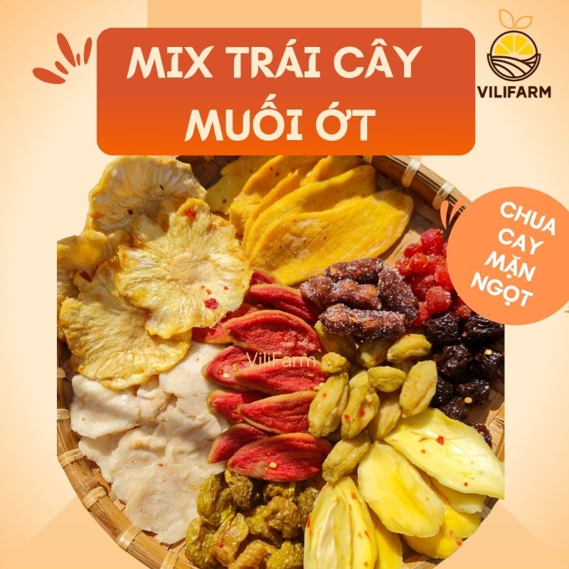 MIX TRÁI CÂY SẤY DẺO MUỐI ỚT VILIFARM chua cay mặn ngọt ít đường