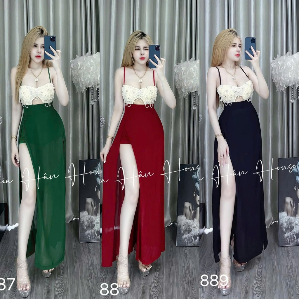 Đầm dây hạt chuỗi ngọc saphia