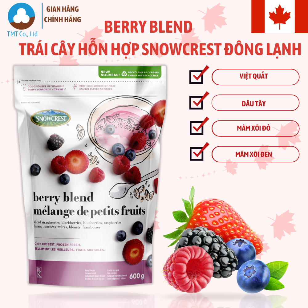 [Canada] Trái cây đông lạnh Snowcrest Berry Blend nhập khẩu Canada, 1 túi bạc vừa